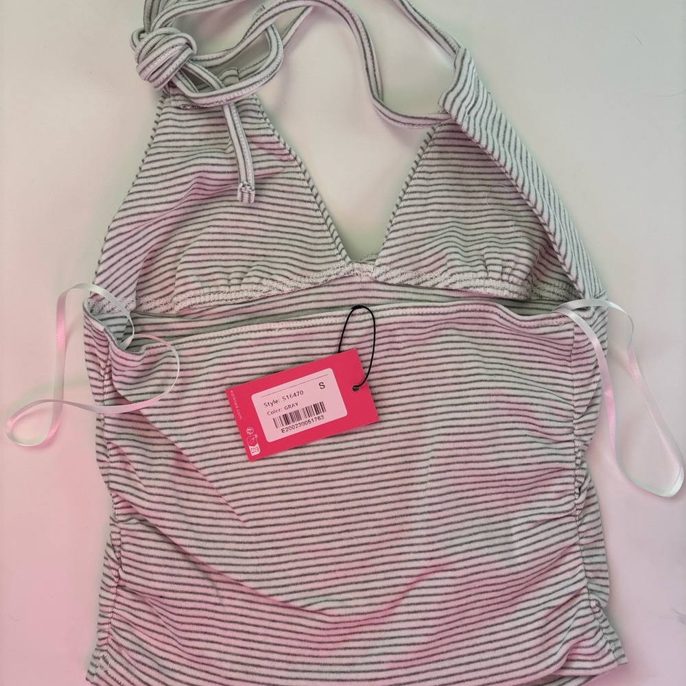 Edikted White-Grey Striped Halter - Picture 2 of 4